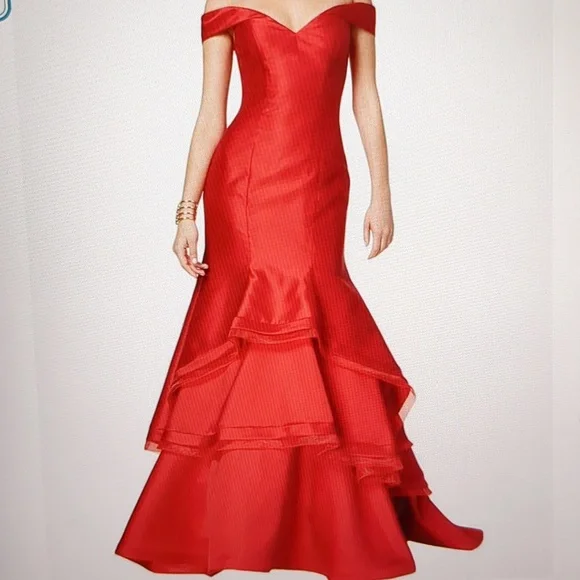 Xscape Navy Off-Shoulder Prom Dress - Picture 14 of 14